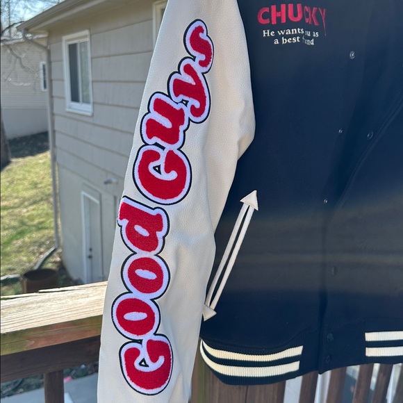 Chucky Shoe Palace Good Guys Black & Cream Synthetic Leather Varsity Jacket XL - Picture 6 of 10